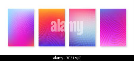 Bright color gradient cover set with geometric halftone dots pattern Stock Vector