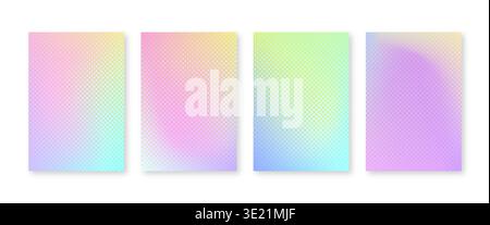 Bright color gradient cover set with geometric halftone dots pattern Stock Vector