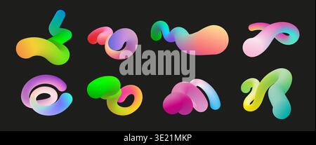 Modern 3d shapes collection isolated on black background. Fluid gradient blend vector Stock Vector