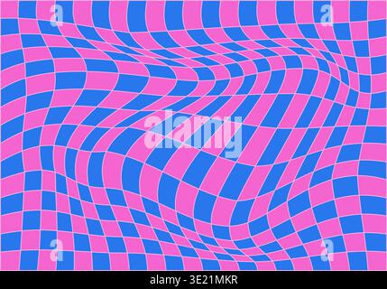 Wavy checkerboard background. Twisted psychedelic pattern Stock Vector