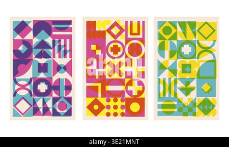 Geometric cover set with riso print effect Stock Vector