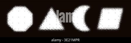 Bitmap geometric shapes set. Distorted pixel Y2k halftone Stock Vector
