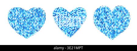 Vector halftone dotted heart collection isolated on white background. Stock Vector