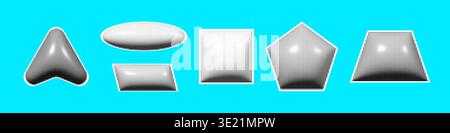 Trendy white and black 3d geometric halftone shapes. Dotted brutalists Y2k style elements set Stock Vector