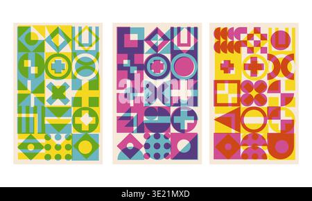 Geometric cover set risograph style Stock Vector