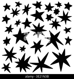 Doodle star collection. Hand drawn vector stars and sparkles symbols set Stock Vector