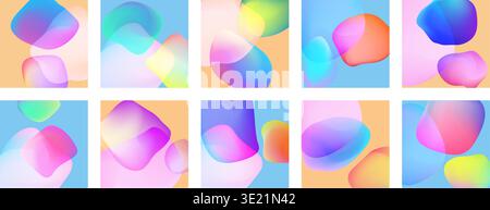 Trendy set of square background with vivid gradient shapes. Stock Vector