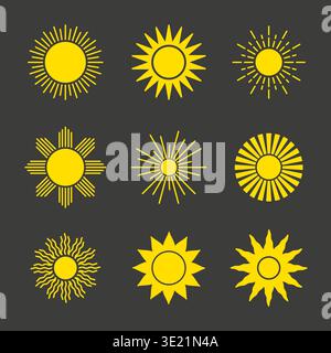Yellow sun vector symbol set Stock Vector