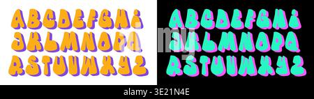 Retro 60s, 70s style groovy alphabet. ABC vintage art. Funky doodle font Stock Vector