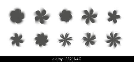 Brutalism flower shapes with dotted halftone effect Stock Vector