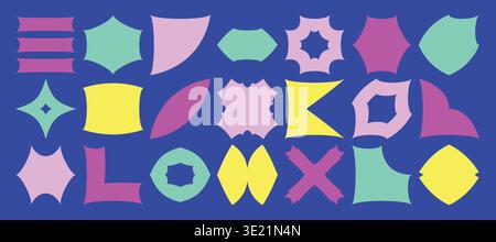 Trendy design set of geometric modern brutalist shapes. Abstract retro icons and symbols in y2k style. Stock Vector