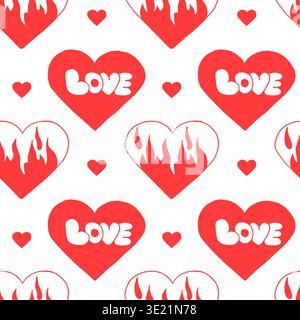 Love seamless pattern. Trendy background with doodle hearts Stock Vector