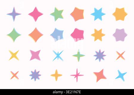 Risograph print style star vector set Stock Vector