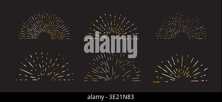 Sunburst linear icon collection. Bursting rays, firework or starburst Stock Vector
