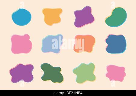 Set of colorful fluid shapes in trendy riso graph print texture style. Liquid elements Stock Vector