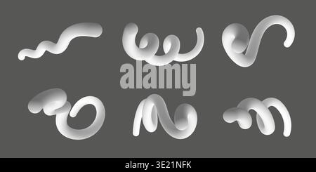 3d twisted lines collection. White gradient blend line Stock Vector