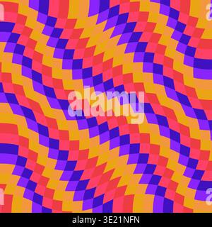 Retro groovy wavy background. Psychedelic checkerboard Y2K 80s  twisted and distorted vector texture Stock Vector