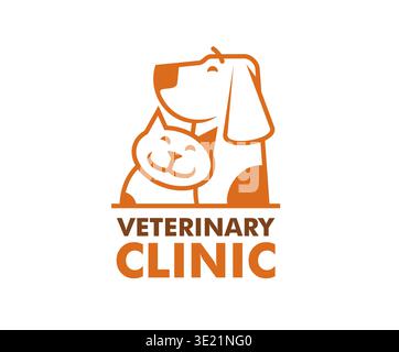 Veterinary clinic icon, dog and cat pet characters Stock Vector