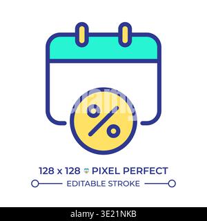 Tax calendar pixel perfect line color icon Stock Vector