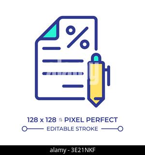 Tax form pixel perfect line color icon Stock Vector