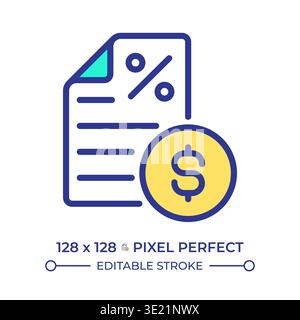 Tax pixel perfect line color icon Stock Vector