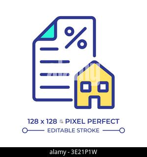 Property tax pixel perfect line color icon Stock Vector