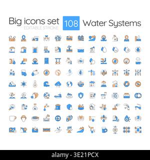 Water systems colorful icons big set Stock Vector
