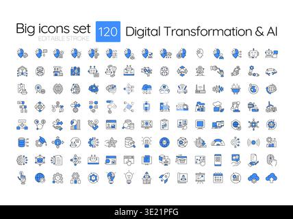 Digital transformation and AI colorful icons big set Stock Vector