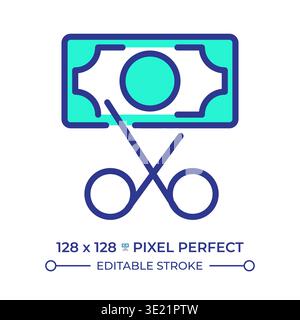 Tax reduction pixel perfect line color icon Stock Vector