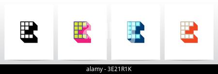 Box Square Outline Drop Shadow 3D Initial Letter Logo Design E Stock Vector