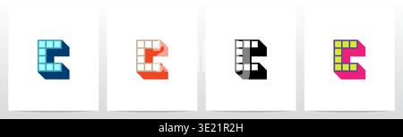 Box Square Outline Drop Shadow 3D Initial Letter Logo Design C Stock Vector