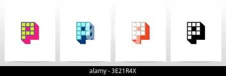 Box Square Outline Drop Shadow 3D Initial Letter Logo Design P Stock Vector