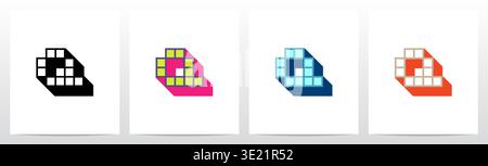Box Square Outline Drop Shadow 3D Initial Letter Logo Design Q Stock Vector