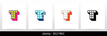 Box Square Outline Drop Shadow 3D Initial Letter Logo Design T Stock Vector
