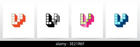 Box Square Outline Drop Shadow 3D Initial Letter Logo Design V Stock Vector