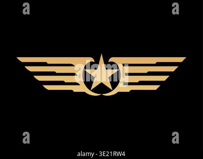 Golden wings emblem icon with star at its center Stock Vector