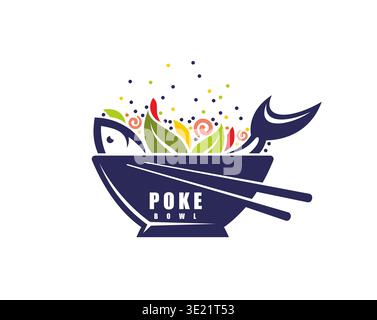 Hawaiian poke salad bowl icon with chopsticks Stock Vector