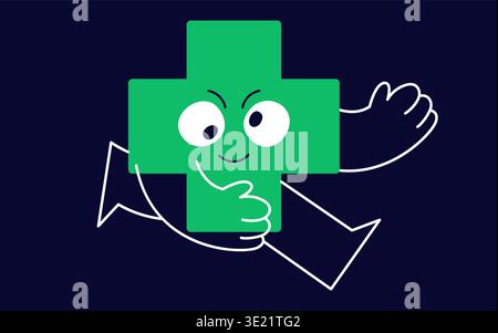 Geometric figure face made in a cross shape with arms and tiny legs. Stock Vector