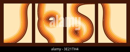 Pack groovy posters with rainbow stripes. Stock Vector