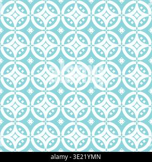 Elegant turquoise and white seamless geometric pattern featuring circular ornaments and star motifs, I drew this by myself, it's not AI generated Stock Vector