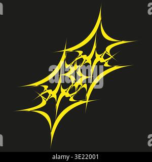 Spider web graphic. Yellow neon lines. Dark black Vector background. Halloween night element. EPS 10. Stock Vector