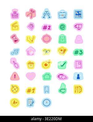 Everyday activities and lifestyle hand drawn line sticker pack Stock Vector