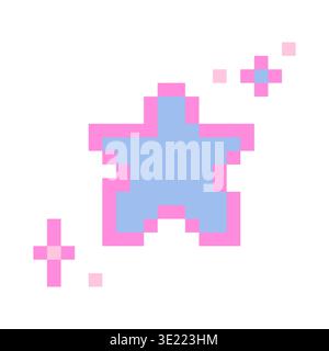 Cute pixel star y2k retro 8 bit style. Shiny game pixel art effect sparkles. 90s aesthetics. Glowing star and twinkle symbol . Vector illustration Stock Vector