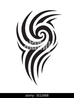 Bold black swirls spiral upward with dynamic energy. Curved lines flow like wind or water movement. Abstract design evokes strength and motion. Suitab Stock Vector