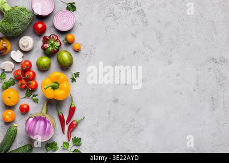 Fresh farm market vegetables on gray background Stock Photo