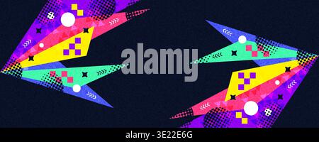 Colorful Memphis Background with Bold Geometric Shapes and Halftone Patterns. Suitable for Banner and Poster Design of Sports, Games, or Kids Events Stock Vector
