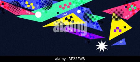 Geometric Memphis Background in Vibrant Retro Color Style with Geometric Shapes and Halftone Patterns. Suitable for Banner and Poster Design of Sports Stock Vector