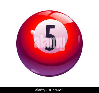 Cartoon red billiard pool ball with number 5 Stock Vector