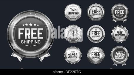 Free shipping silver labels, medals, badges, seals Stock Vector