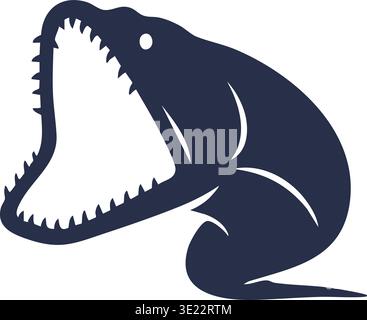Bold animal illustration of a whale head shown in side profile with a wide open mouth and visible pointed teeth. Stock Vector